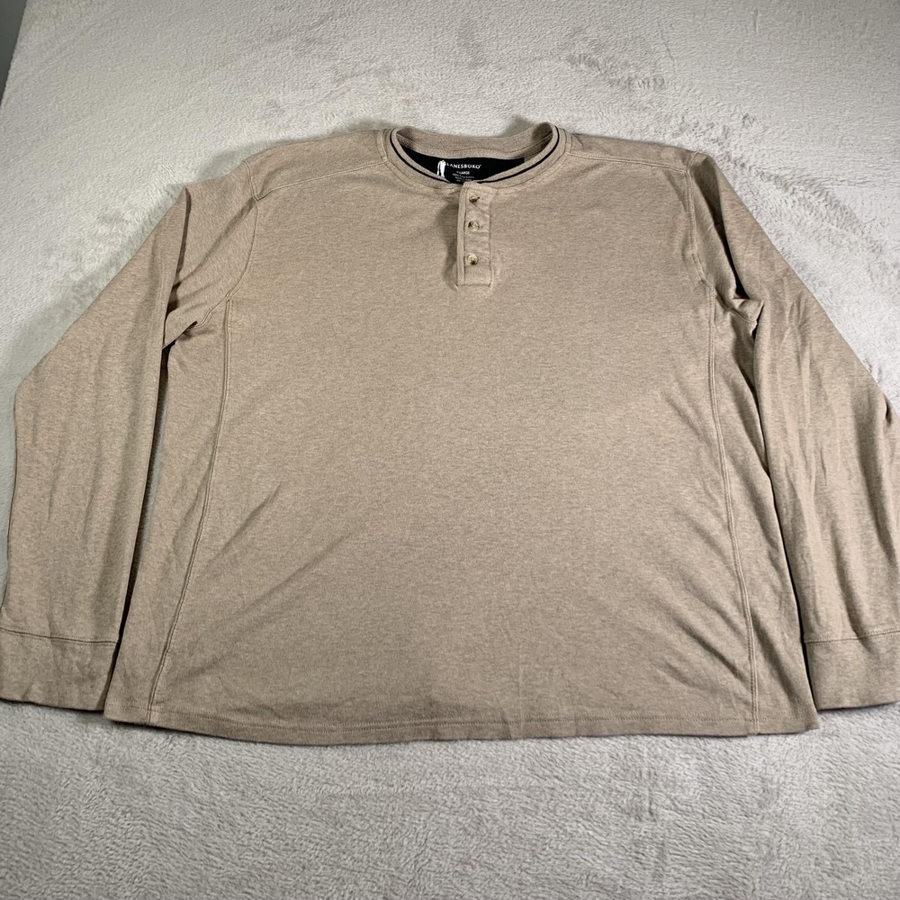 Lanesboro Shirt Mens XL Beige Pima Cotton‎ Long Sleeve Henley Tagless Casual Tee